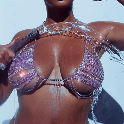 Full Rhinestone Boutique Bras Body Jewelry Chain Sexy Woman Exclusive Large Shining Fashion Beach Nightclub DJ Bikini 