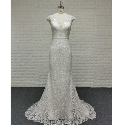 Professional Supplier Modern V-Neck Floor-Length Lace Wedding Dress For Bride