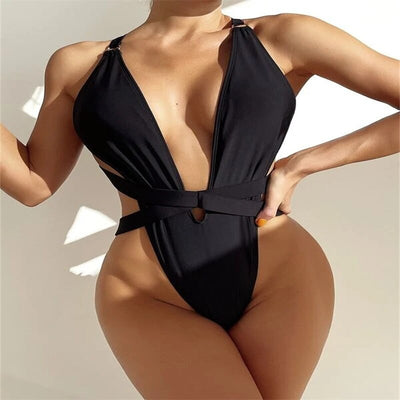 2022 New Sexy One Piece Swimsuit Women Backless V-neck Push Up Padded Bikini Swimsuit Bathing Suit