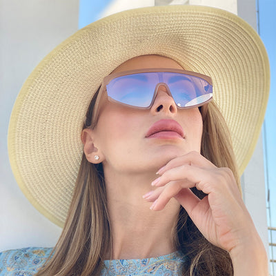 2022 Flat Top  Sun Glasses Women Men Blue Frame Mirrored Lens Windproof Sport Sunglasses For Men/Woman UV400