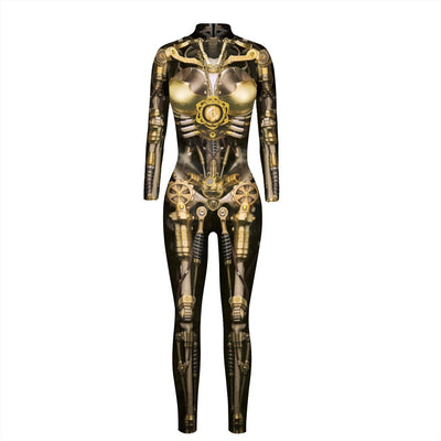 Punk Steam Cool Style Mechanical Pattern 3D Print Sexy Bodysuits Women Plus Size Long Sleeve