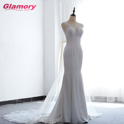 Summer New Fashion Lace Appliques Bride Dress Long Tail Backless Mermaid Wedding Dresses
