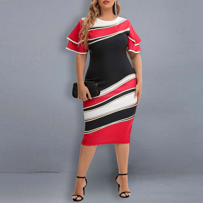 Dress Plus Size Party Dresses For Women 2022 Summer Geometric Print Layered Short Sleeve Elegant Midi Evening Dress 5XL