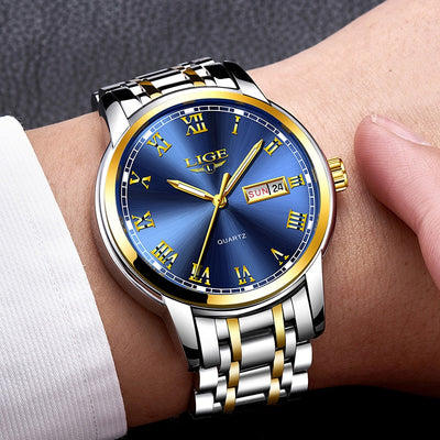 LIGE Watch Men Fashion Sports Quartz Full Steel Gold Business Mens Watches Top Brand Luxury Waterproof Watch Relogio Masculino - goldylify.com