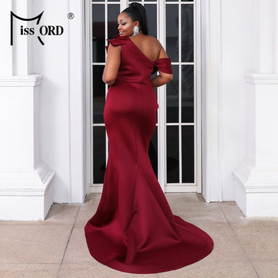 Women Plus Size Dresses Sexy Irregular Neck One Shoulder Party Oversize Ruffles Red Elegant Maxi Bodycon Long Dress