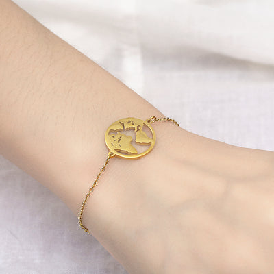 MAP SERIES JEWELRY STAINLESS STEEL GOLD PLATED WORLD COUNTRY MAP COIN BRACELET FOR WOMEN