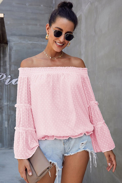 Summer Off Shoulder Blouse Women Fashion Solid Color Long Sleeve Plus Size Casual Sexy Shirts Female Chiffon Tops And Blouses