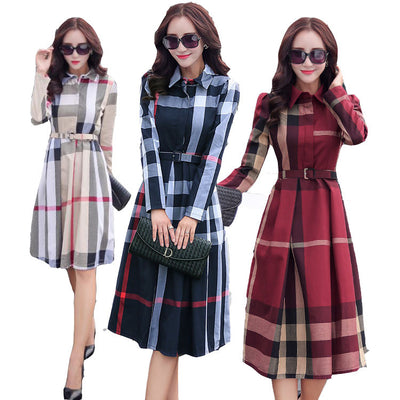 new style  plaid dress In the fall plaid dress leisure long sleeve dresses