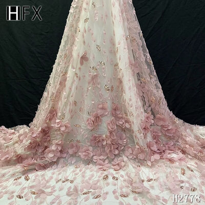 HFX Luxury French Laces African Lace Fabric 2019 High Quality 3d Lace Fabric With Beaded Bridal Lace Fabric In Nigerian F2778 - goldylify.com