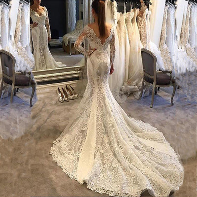 Hot selling  beautiful trumpet style lace fabric appliques wedding dress
