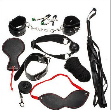 High Quality Leather Leather Flirting Whip Mask And Farry Party Handcuffs Bondage 8PCS/set Plush BDSM Adult Toy