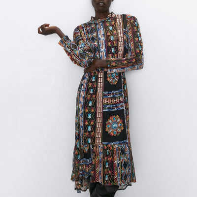 African designs long sleeve tulle embroidery dress for women 