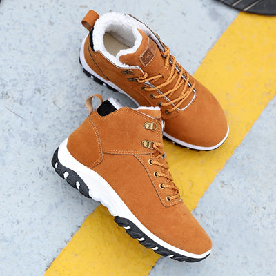 Winter Shoes Men Boots Lace-up Sneakers Fur Warm Fleeces Snow Boots High Flat Casual Cotton Shoes Solid Wear Resistant Anti-skid
