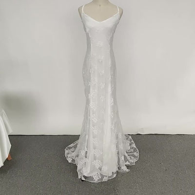 Popular women's wedding vintage simply lace mermaid bridal maxi wedding dress