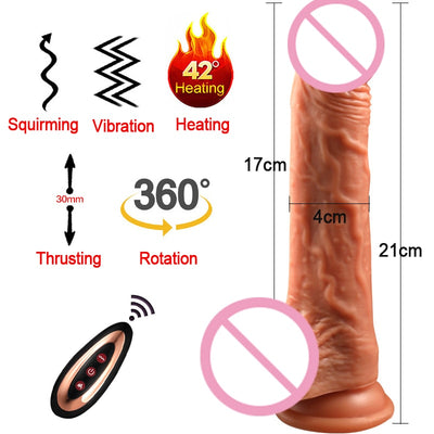 Heating Big Dildo Vibrator G Point Wireless Control Swing Telescopic Realistic Penis Suction Cup