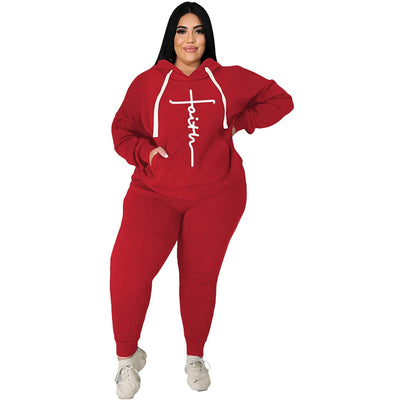 Trendy Tracksuit Plus Size Women Clothing 2 Piece Sets Fashion Pocket Sweatshirt Print Stretch Sports Pants Suits 