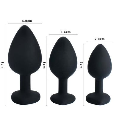 Hot selling anal toy S/M/L Size Black Red Pink  Plug Set Heart Jewel Butt Plugs Anal Trainer 3 piece set Sex Toys For Anal play