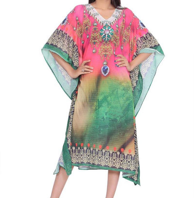 2019 collection digital printed kaftan embellished kaftan designer resort party wear viscose fabric off shoulder dress