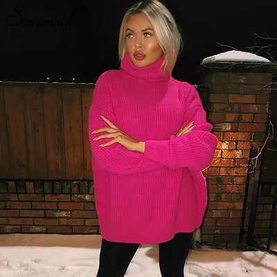 Simenual Knitwear Turtleneck Autumn Winter Sweaters Women Neon Color Long Sleeve Jumpers Fashion 2019 Casual Basic Slim Pullover - goldylify.com