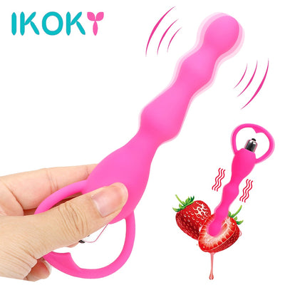 IKOKY Long Anal Vibrator Butt Plug Silicone Anal Beads Vibrator Gay Toys Prostate Massage Sex Toys for Women Men Sex Products - goldylify.com