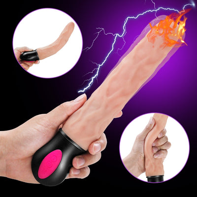 FLXUR 12 Mode Heating Realistic Dildo Vibrator Flexible Soft Silicone Penis G Spot Vagina Vibrator Masturbator Sex Toy For Women - goldylify.com