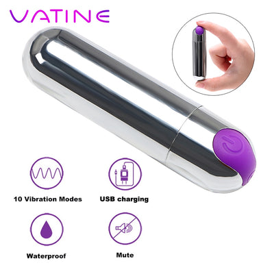 VATINE Mini Bullet Vibrator Sex Toys for Women 10 Speed Waterproof Strong Vibration USB Rechargeable G-spot Massager - goldylify.com