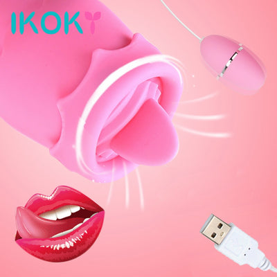 IKOKY Tongue Vibrators 11 Modes USB Power Vibrating Egg G-spot Massage Oral Licking Clitoris Stimulator Sex Toys for Women - goldylify.com
