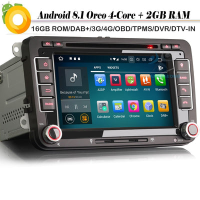 7"Android 8.1 Autoradio Car stereo Sat Nav DAB+ WiFi 4G GPS Radio Bluetooth For VW PASSAT GOLF JETTA CADDY TOURAN EOS SEAT - goldylify.com