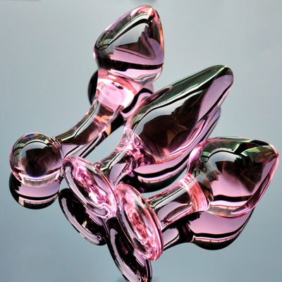 Pink Crystal butt plugs set Pyrex glass anal dildo ball bead fake penis female masturbation sex toy kit for adult women men gay - goldylify.com