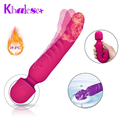 Khalesex Heating Dual Vibrator AV Magic Wand Adult Sex Toys for Woman Silicone Dildo G Spot Vibrating Massage Female Masturbator - goldylify.com